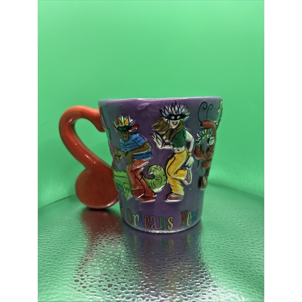 New Orleans Stylized 3D Coffee Mug Green Purple Red Orange.